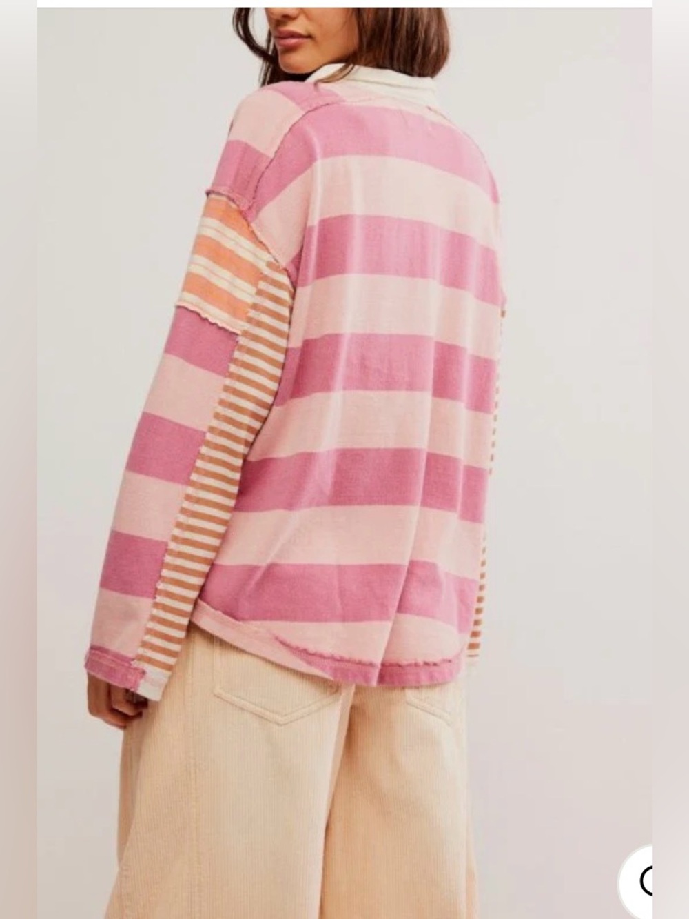 FREE PEOPLE WE THE FREE Oversized Striped Shabby Chic Cotton Rugby Shirt M - Picture 4 of 9